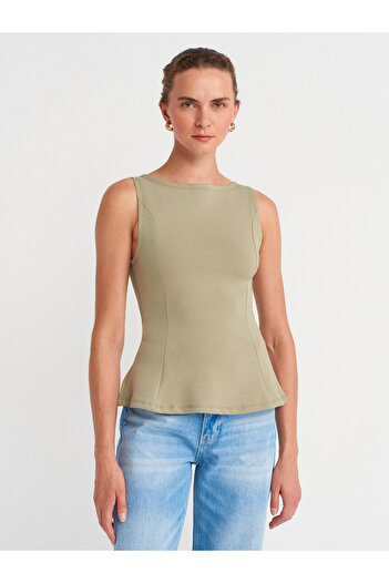 Dilvin 21001 Καγιάκ Λαιμόκοψη Peplum Top-Çağla