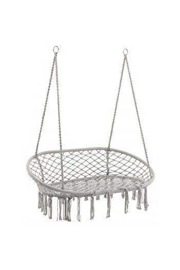 SERSIMO Double hanging swing chair for home or garden, Sersimo, with fringes, gray
