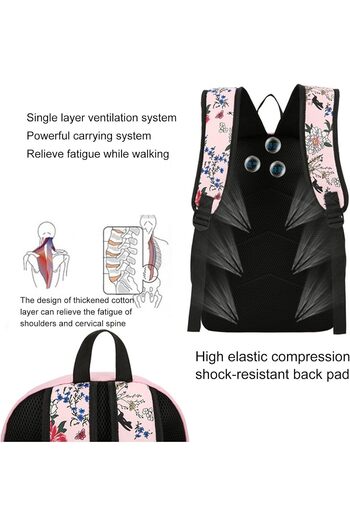 COOYA Girls Canvas Floral Backpack with Lunch Case and Pencil Case 3pcs