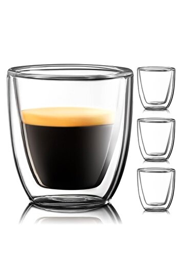 Generic Glass Espresso Cups Set of 4 - Double Walled Espresso Cup 2.7 OZ - Wide Italian Style Clear Doppio