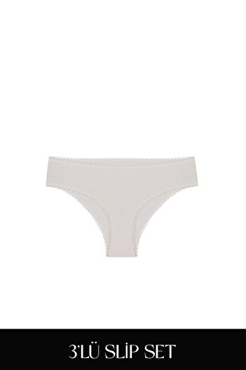 Feu De Elu Cotvie Ecru Cotton Slip Set of 3 Panties