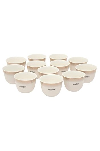 Generic Shallow Bone China 12-Piece Cawa Set, White And Gold Ts-70-Lin