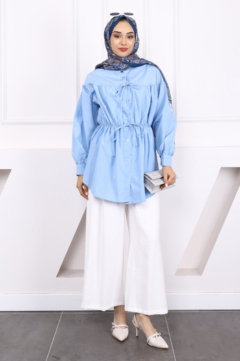 İmajButik Baby Blue Buttoned Tunic with Elastic Waist
