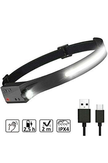 DEGET LANTERNA FRONTALA CU ACUMULATOR INTERN, SENZOR DE MISCARE, REZISTENT LA APA, BANDA LED COB