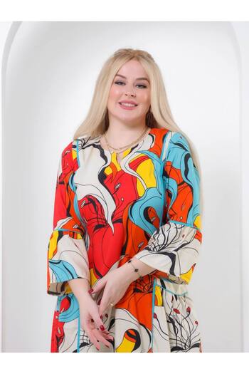 AFandina Modern cotton jalabiya with multi-colored artistic prints AW-002