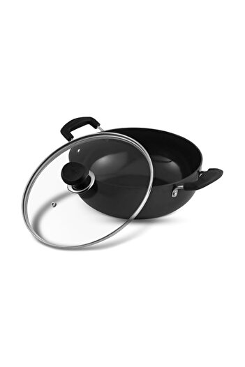 Generic Vinod Hard Anodized Deep Kadai with Glass Lid- 18 cm, 1.6 Ltr Non - Induction