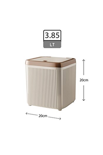 GLUS Çizgili Kare Çöp Kovası 3.85 Litre Banyo Mutfak Çöp Kovası Click Tuşlu