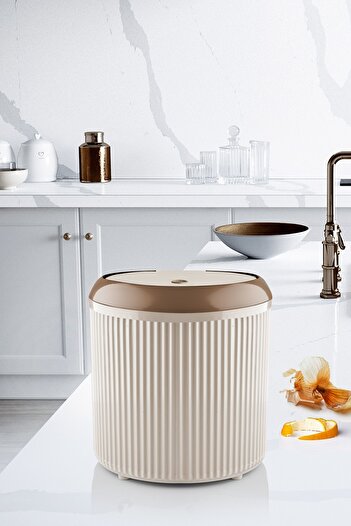 GLUS Çizgili Yuvarlak Çöp Kovası 3.5 Litre Banyo Mutfak Çöp Kovası Click Tuşlu