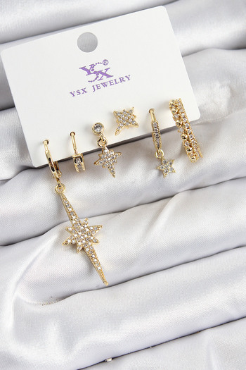 STİLLOVE Brass Zircon Stone Pole Star Model Gold Color 3-Piece Double Women's Earrings