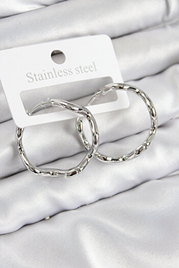 STİLLOVE Brass Ring Model Silver Color Women's Earrings