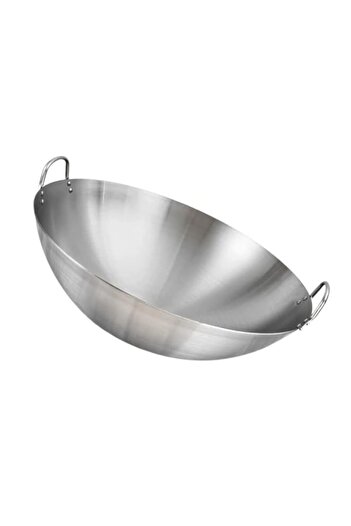 Generic Stainless Steel Round Bottom Wok with Double Handles, 11-Inch Large Capacity Frying Pan for Stir-Fr