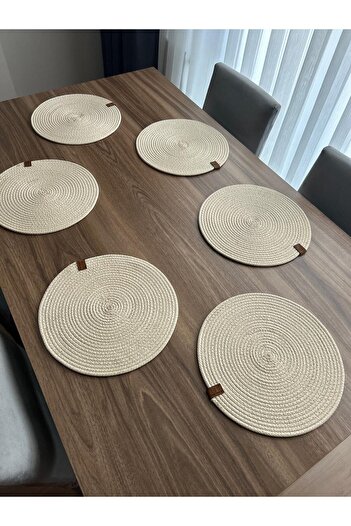 Thalia Home 2-Piece Cream Color Supla Set American Service 32 cm Diameter Wicker Mesh under Plate