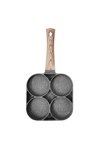 Generic ECVV 4 Hole Omelet Pan for Burger Eggs Ham Pancake Maker Wooden Handle Frying Pot Non-Stick Cooking