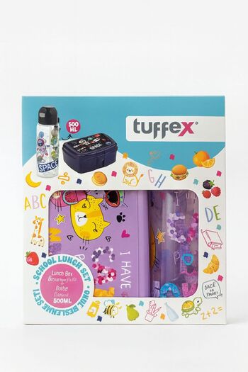 Arn Kids Cat Power Patterned Lunch Box and Water Bottle Set - 500 ml - for School and Picnic