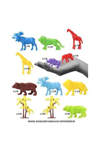 ÇEŞİT SEPETİM Boy's Toy 669 Toy Play 12 Pieces Colorful Mini Wild Animals Figure Set 4-6cm Girl's Toy Turkey