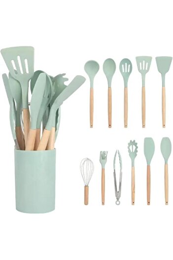 Tradeo 12-piece BPA-free silicone utensil set with stainless handles—non-stick, heat-resistant & safe.