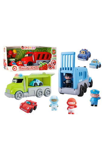 GLOBO Truck toy with 2 rubber cars included, 2 figures, sounds and lights