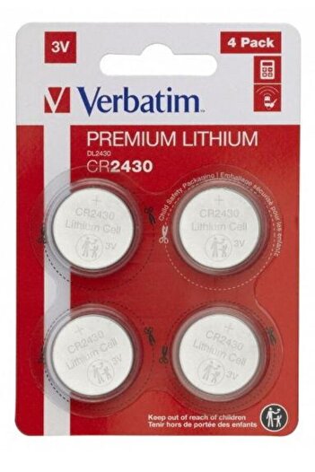 Verbatim Batteries 49534, Lithium, CR2430, 3V, 4 units
