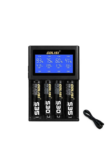 VTM Smart Fast Charger For 4 AAA, AA, Ni-cd, Ni-md Batteries, LCD Screen, V, A Display