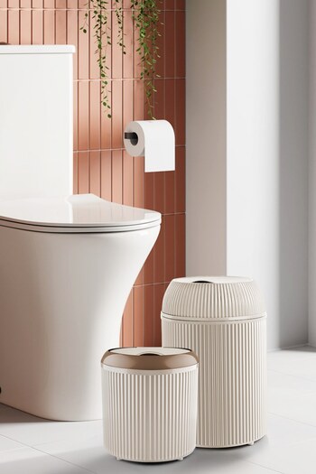 GLUS 2'li Çizgili Yuvarlak Çöp Kovası 3.5 Litre ve 10 Litre Banyo Mutfak Çöp Kovası Manuel Kapak