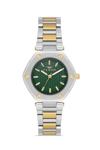 FERRO Yellow and Silver Steel Cord Women's Wristwatch Fl43006A-D6 3Atm Water Resistant 2 Years Warranty
