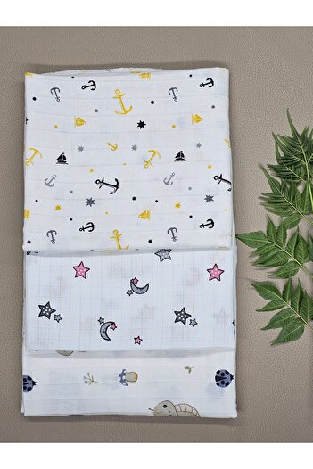 vieso 3-Piece Multi-Purpose Muslin Cloth, Cover, Blanket Set Unisex Colorful 100% Cotton 80X90 cm
