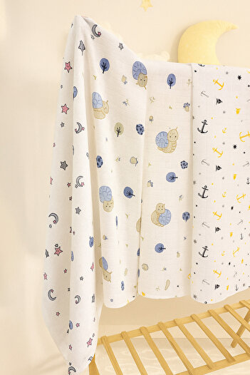vieso 3-Piece Multi-Purpose Muslin Cloth, Cover, Blanket Set Unisex Colorful 100% Cotton 80X90 cm