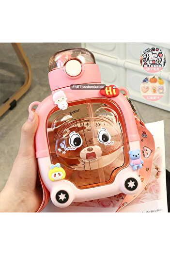 SUKILO 1000ML Cute Children's Water Bottle - Bpa Free, with Straw and Drip-Free