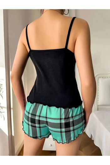 HUBANN Green Heart Love Printed Strap Shorts Pajama Set
