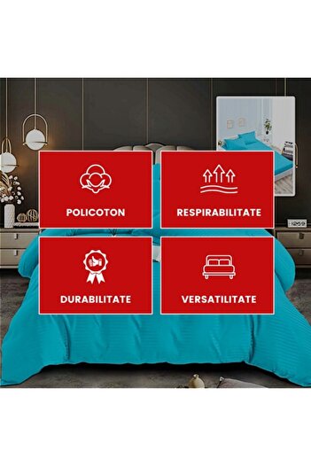 PATONE Damask Polycotton Bed Linen, 6 pieces, fitted sheet, blue