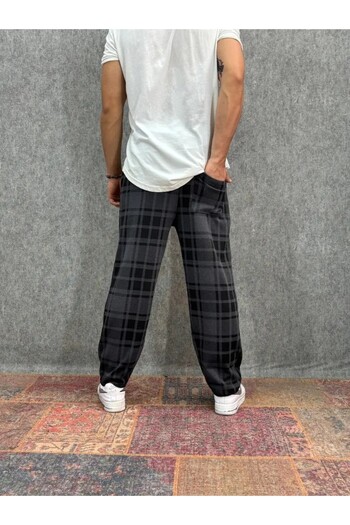 FıttingRoom Elastic Waist Belted Plaid Trousers