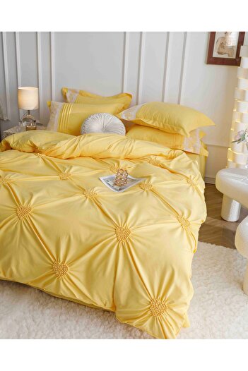 FIONNA.RO Finet Bed Linen With Embroidered Hearts - Yellow