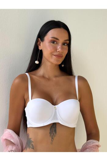 Cansoy Silicone Strapless Supported White Bra (728)