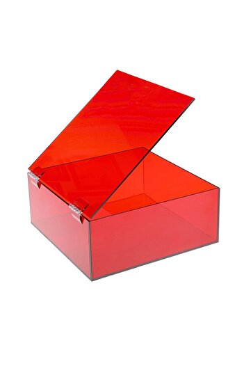 Lamsit Ibdaa Acrylic Box - Fluorescent Box with Hinges - Jewelry & Collectibles (20x20x8 cm,Red)