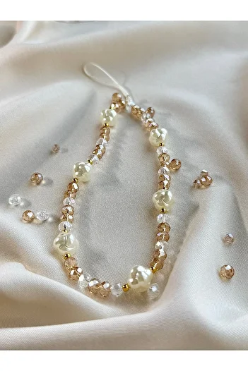 MİRAZ TASARIM Pearl and Crystal Glass Beaded Phone Charmi Phone String
