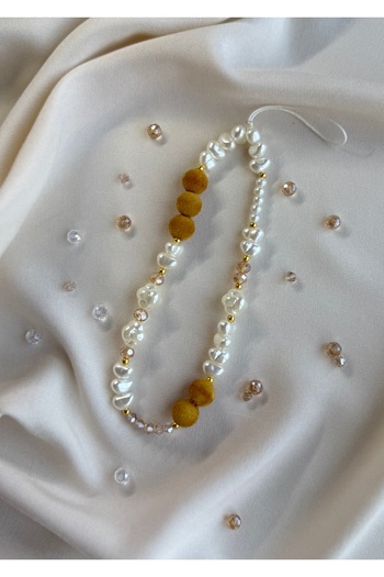 MİRAZ TASARIM Suede / Pearl and Crystal Beaded Phone Charmi Phone String