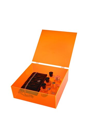 Lamsit Ibdaa Acrylic Box - Fluorescent Box with Hinges - Jewelry & Collectible (30x30x10 cm,Orange)