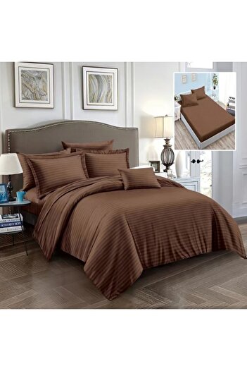 PATONE Damask Polycotton Bed Linen, 6 pieces, fitted sheet, brown