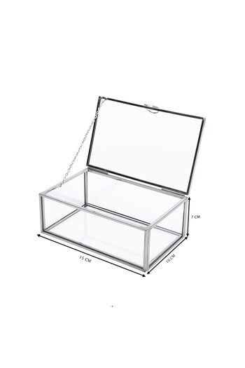 Lamsit Ibdaa Silver Vintage Glass Jewelry Organizer - Keepsake Storage Box (15x10x7 cm)