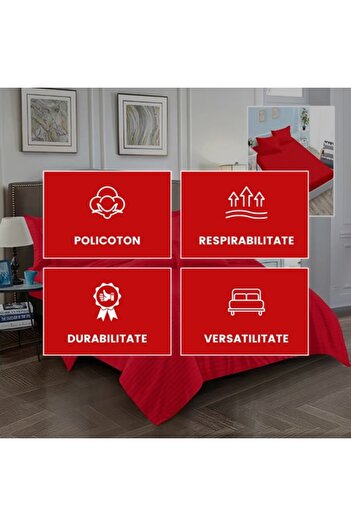PATONE Damask Polycotton Bed Linen, 6 pieces, fitted sheet, red