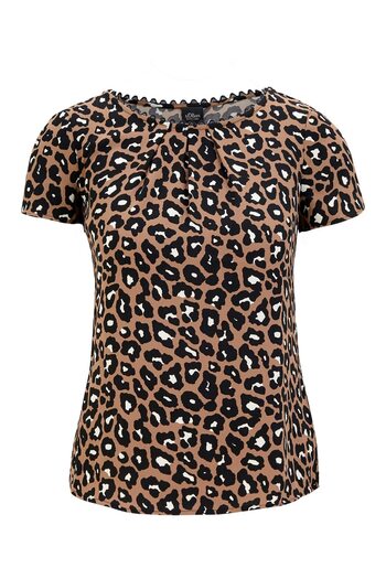 s.Oliver Women's Leopard Print T-Shirt, Comfortable and Elegant, Buttons at the Back