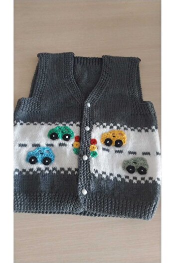 Papatyam Hand Knitted Knitting Baby Vest Hand Knitted Baby Kids Knitting Vest//Nako Luxurious Minnoş Knitted with Yarn