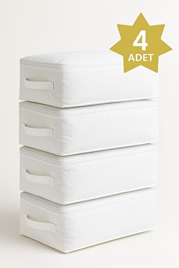 YELLOW STARY HOME DECOR (4 Pcs)White Sofa Bed & Bed Base Type Pillow Quilt Storage Bag-Bed Base Organizer 65X45X22 cm