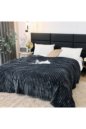 JOJO HOME Fluffy striped cocolino blanket, double bed, PCD-06, petrol grey, 200 x 230 cm