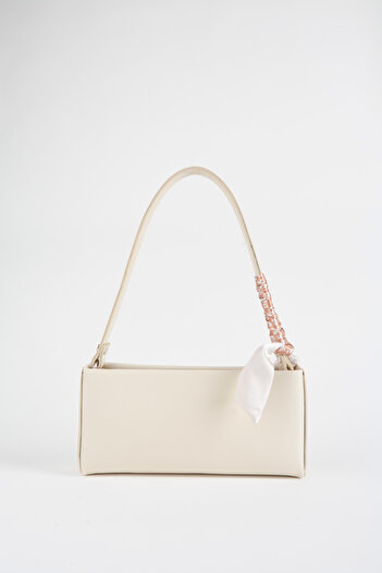Vivaq Women's Elegant Cream Scarf Gift Faux Leather Baguette Zipper Closure Hand and Shoulder Bag