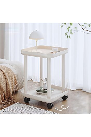 Kardett Mobile kitchen table with wheels, 2 Tiers, 43x43x54 cm Side table for balcony, terrace, mug