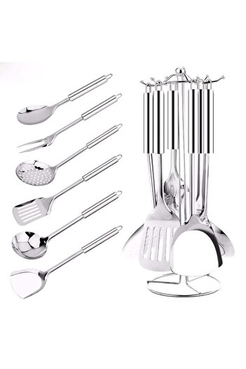 Generic 7 Pcs Kitchen Utensils MultiFunctional Stainless Steel Kitchenware with Holder Stand Gift for Cooki