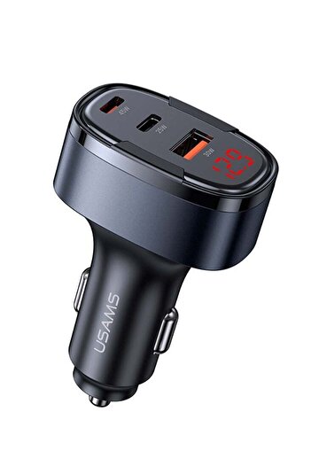 Usams 100W Triple-Port Fast Car Charger with LED Voltage Display