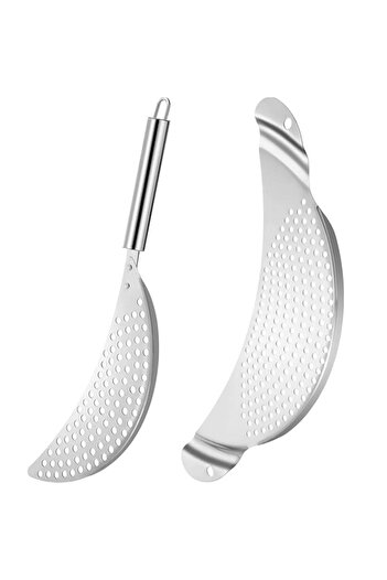 Generic Boao 2 Pieces Pot Strainer Stainless Steel Crescent Pot Strainer with Handle Pasta Strainer Pan Pot