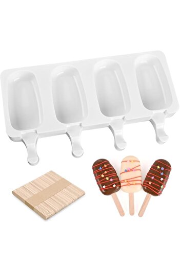 Generic SAKOLLA Popsicle Silicone Mold, 4 Cavities Ice Pop Mold, Silicone Ice Cream Mold with 100 Wooden St